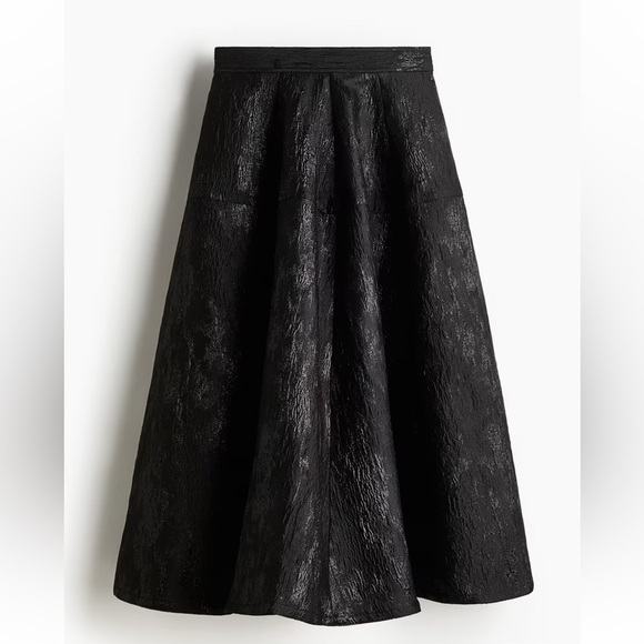 H&M Black Jacquard A-Line Midi Skirt Textured Full Elegant Evening Wear Sz 2 - Picture 4 of 13